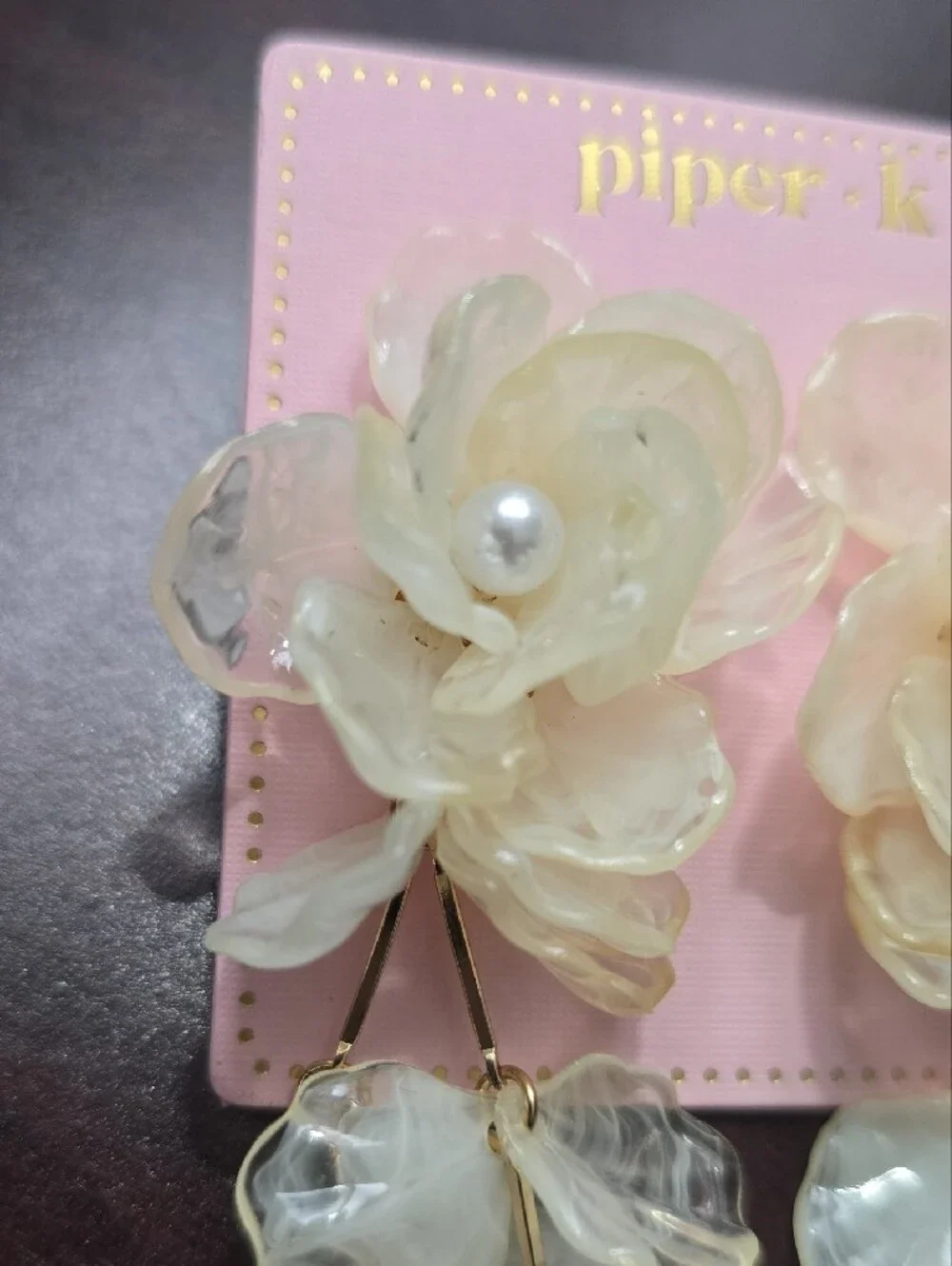 Piper Pearl-Cluster Cream Floral Blossom Drop Earrings with Gold Accents